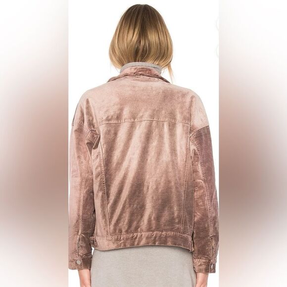 Free People Velvet Trucker Zip Up Snap Button Jacket Mauve XS/S - Picture 3 of 16